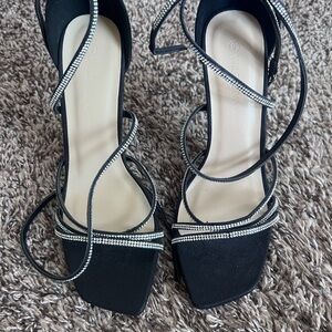 Black Strappy Rhinestone Lace-Up Women's Sandals